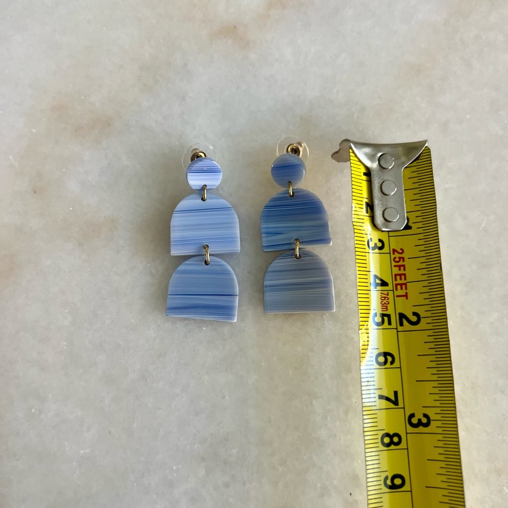 Madewell Earrings Art Deco Dangly Contemporary Modern Light Sky Blue Gold Stripe - Picture 4 of 5